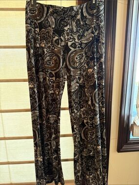Veronica M Black and Gray Paisley Flare Pants